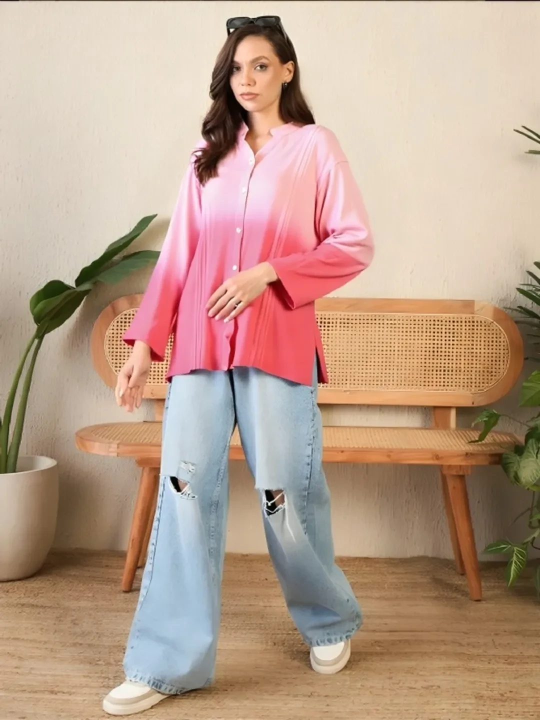 womens pink ombre shirt